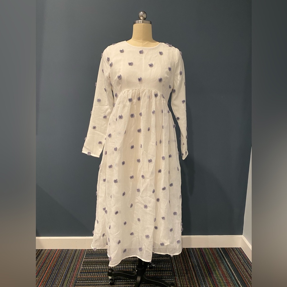 Dainty Jewells- white dress with blue Swiss dots